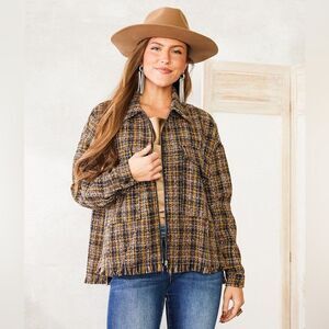 A. Peach Tweed Women's Jacket Size L